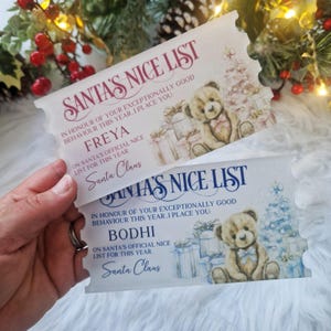 Santa's Good List, Personalised Acrylic Ticket Keepsake from Santa Claus, Nice List Certificate, Christmas Eve Box Stocking Filler Idea Kids