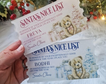 Santa's Good List, Personalised Acrylic Ticket Keepsake from Santa Claus, Nice List Certificate, Christmas Eve Box Stocking Filler Idea Kids