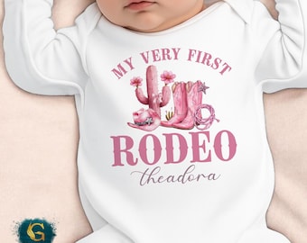 My Very First Rodeo, Personalised 1st Birthday, Cowgirl Baby Babygrow Sleepsuit, Girls Personalised Vest Romper, First Birthday