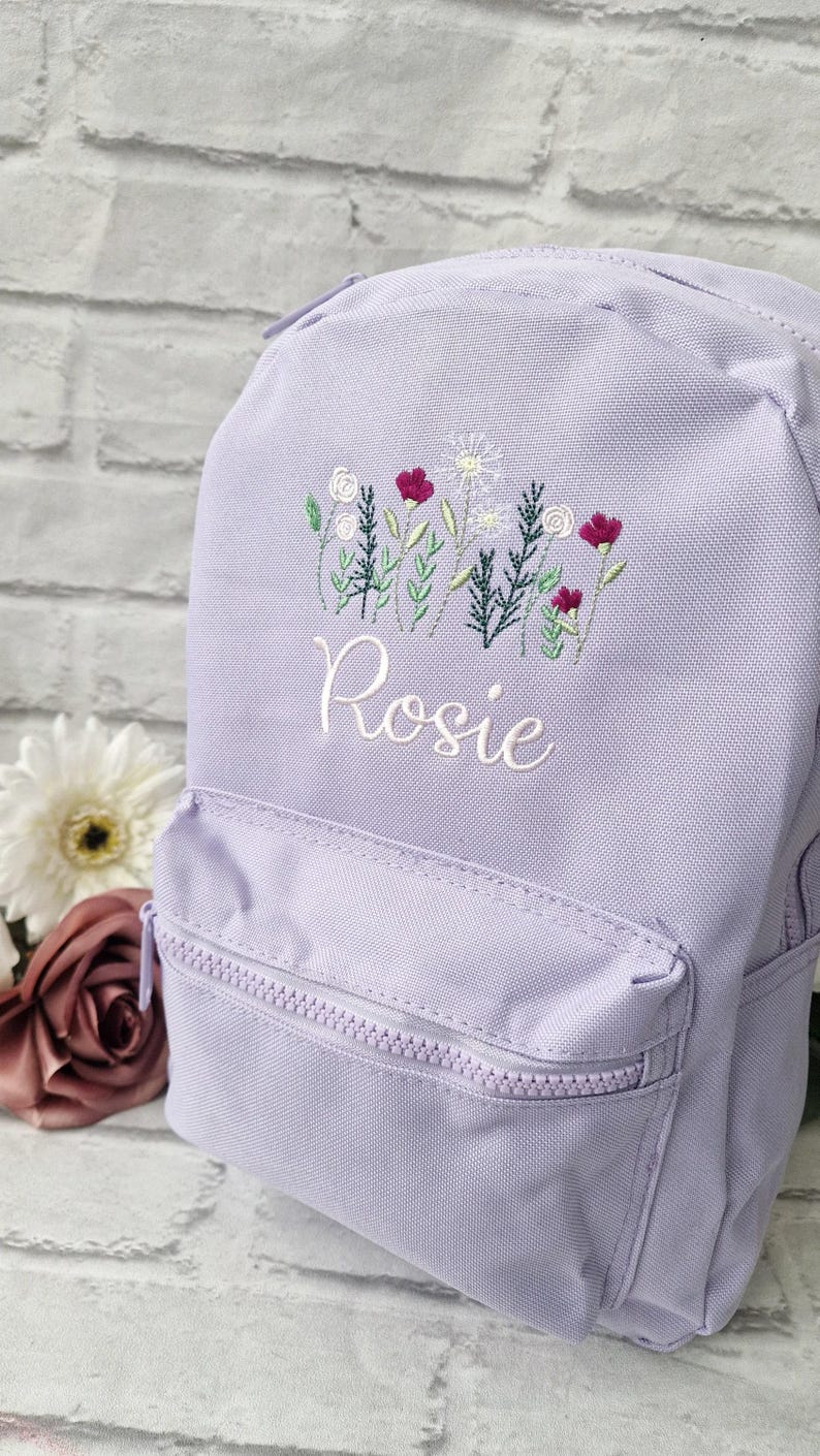 Wild Flowers Personalised Girls Backpack, Embroidered Kids Bag, Back to School, Nursery Bag image 4