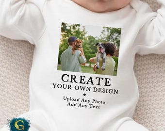 Personalised Photo Baby Vest Sleepsuit - Create Your Own T-Shirt - Add Any Photo, Add Any Text, Upload Your Own Design, Custom Baby Bodysuit