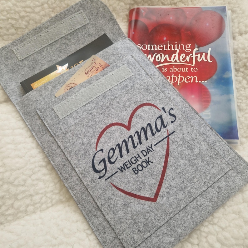 Weigh Day Folder, Personalised Slimming Weight Loss Journey Pouch, New Years Resolution, Grey Felt, Watchers World bild 5
