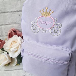 Sac à dos carrosse princesse pour filles, sac personnalisé brodé, sac pour chambre d'enfant, rentrée des classes