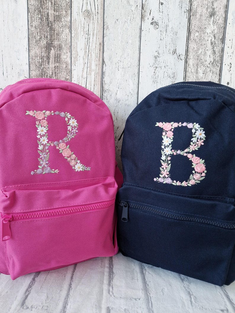 Flower Initial Girls Backpack, Personalised Embroidered Kids Bag, Back to School, Nursery Bag zdjęcie 5