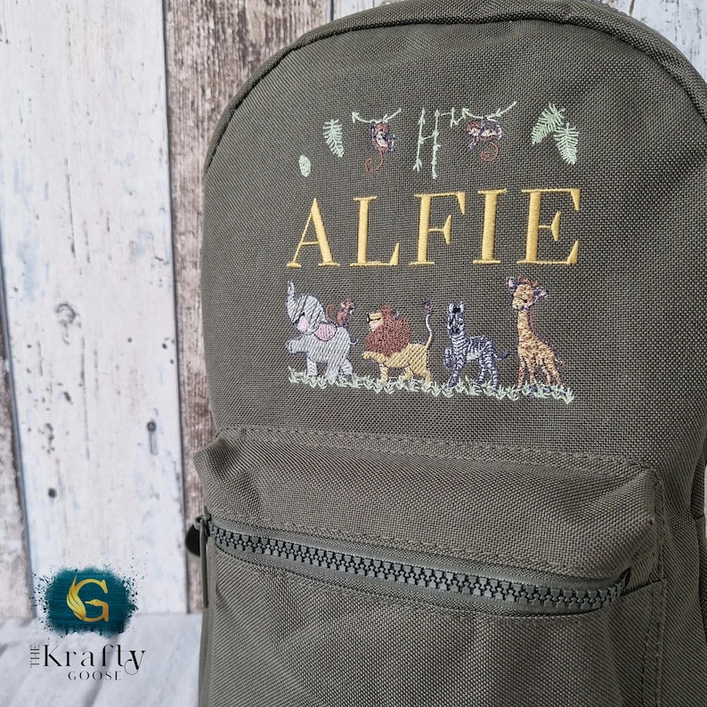 Safari Animals Backpack, Personalised Embroidered Bag, Back to School ...