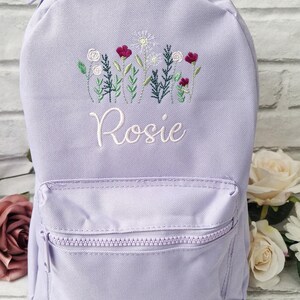 Wild Flowers Personalised Girls Backpack, Embroidered Kids Bag, Back to School, Nursery Bag image 2