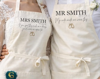 Personalised Wedding Apron, Bride Groom First Meal as Mrs, Wedding Bib, Wedding Day Apron, Funny Wedding Gift Idea, Mr & Mrs Aprons, Messy