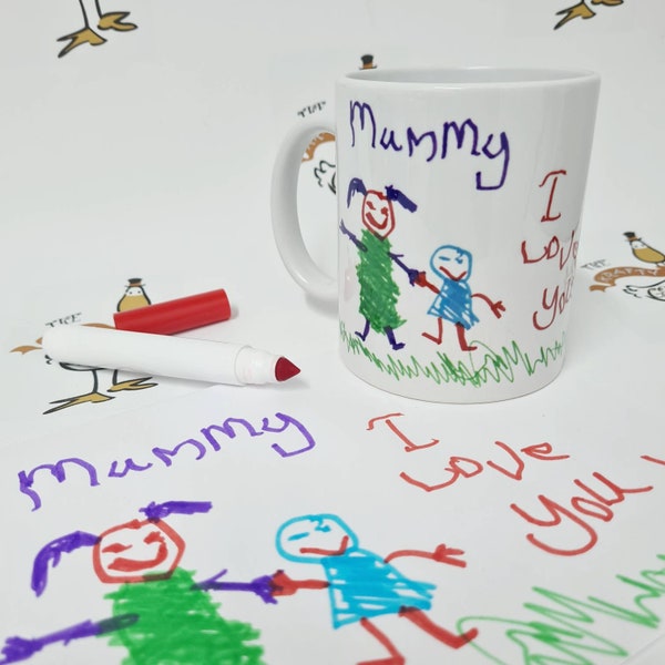 Custom Kid's Drawing Mug, Personalised Drawing Mug, Fathers Day Gift Idea, Kid's Picture Mug, Child's Drawing Print