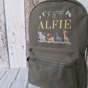 Sac à dos animaux de safari, sac brodé personnalisé, rentrée des classes, sac safari pour chambre d'enfant
