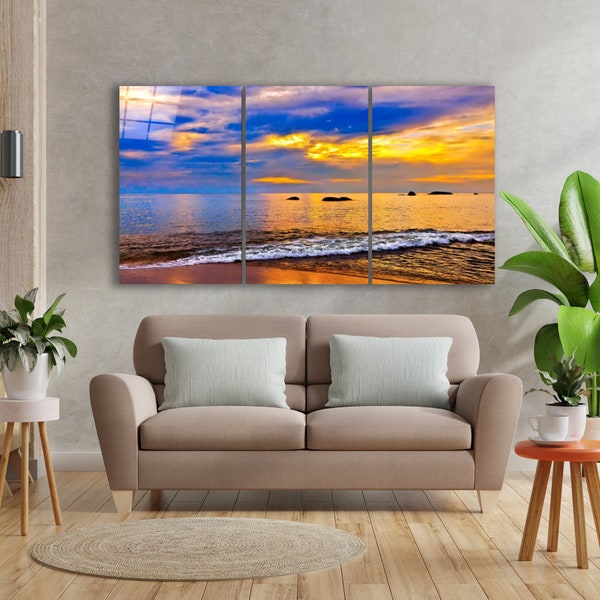 Sunset on the Beach Mega Size Glass Printing Wall Art For Big Walls Modern Decor Idea For Your House And Office Natural And Vivid Home Decor
