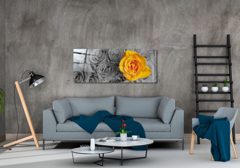 Yellow Rose Panoramic Glass Printing Wall Art Modern Decor Etsy