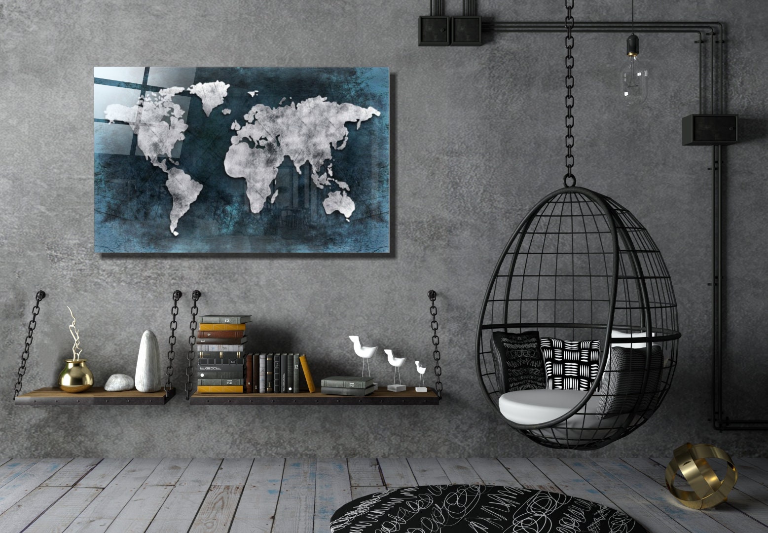 World Map Glass Printing Wall Art Modern Decor Ideas For Your Etsy