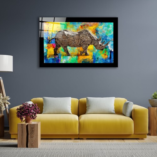 Colorful Rhino Glass Printing Wall Art Modern Decor Idea For Your House And Office Natural shops And Vivid Wall Decor Housewarming Gift
