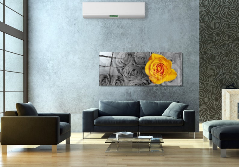 Yellow Rose Panoramic Glass Printing Wall Art Modern Decor Etsy