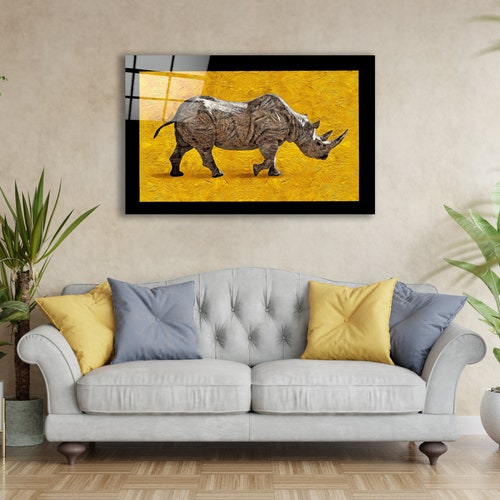 Rhino Glass Printing Wall Art Modern Decor Idea For Your House And Office Natural And Vivid Wall Decor shops Housewarming Gift