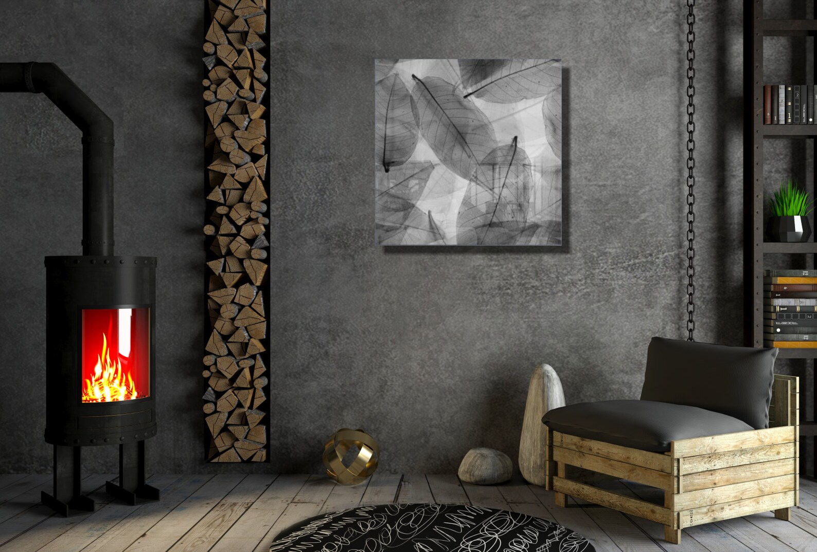 Black and White Leaves Glass Printing Wall Art Modern Decor | Etsy