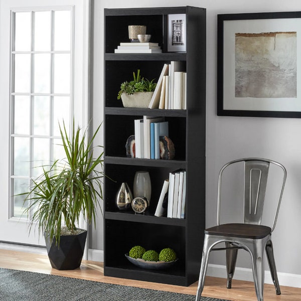 Framed 5-Shelf Bookcase, True Black Oak
