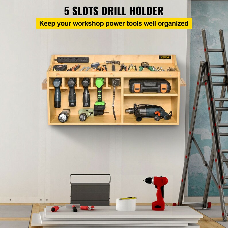 Power Tool Organizer Drill Wall Tool shops Holder 5 Slots 4-shelf Wall Mounted
