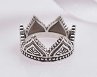 Anillo de corona, anillo de plata de ley 925, anillo de reina, anillo de princesa coronada, anillo para mujer, regalo del día de la madre, anillo de bodas, anillo de corona de plata.