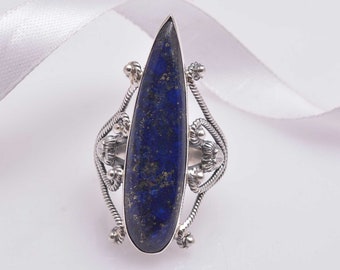 Lapis lazuli-ring, 925 sterlingzilveren ring, handgemaakte ring, lapis lazuli-sieraden, statementring, unieke ring, minimalistische sieraden, cadeauring