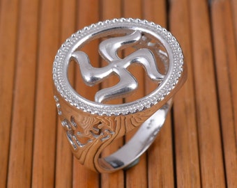 Sterling Silver Swastik Ring for Men – Hindu Spiritual Protection Ring – Handmade Religious Jewelry – Vastu Healing Gift