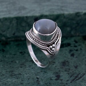 Gray Moonstone Ring, 925 Sterling Silver Ring, Natural Moonstone, Gift For Her, Engagement Ring, Moonstone Jewelry, June Birthstone Ring.