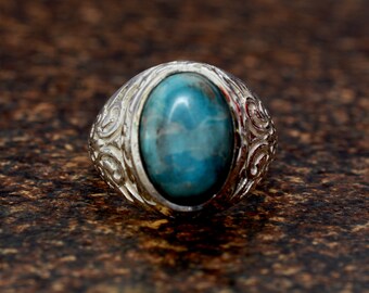 Turquoise ring, edelsteenring, zilveren ring, turquoise sieraden, boho-ring, vintage ring, handgemaakte ringen, echte turquoise ring, trouwring