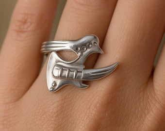 Guitar Ring, 925 Sterling Silver Ring, Guitar Jewelry, Music Lovers, Music Gift Ring, Silver Guitar Ring, Streetwear Jewelry, Fashion Ring.