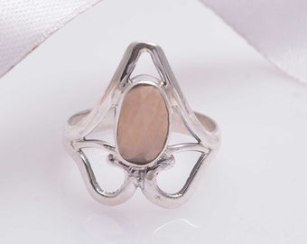 Perzik-maansteenring, 925 sterlingzilveren ring, natuurlijke edelsteenring, ring voor vrouwen, maansteensieraden, cadeau voor haar, beloftering.