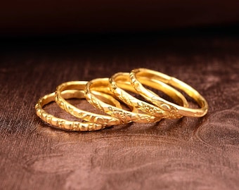 Hammered 14k Gold Filled Stacking Ring: Thin Gold Band