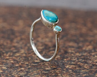 Turquoise ring, handgemaakte ring, natuurlijke turquoise edelsteenringen voor vrouwen, zilveren ring, turquoise sieraden, boho-ring, statementring
