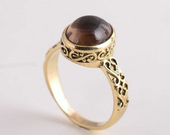 Smoky Quartz Ring, Gold Brass Ring, Engagement Ring, Cocktail Ring, Natural Smoky Quartz, Handmade Ring, Smoky Quartz Jewelry.