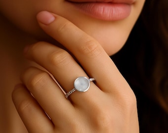 Dainty Sterling Silver Rainbow Moonstone Ring | Minimalist Healing Jewelry