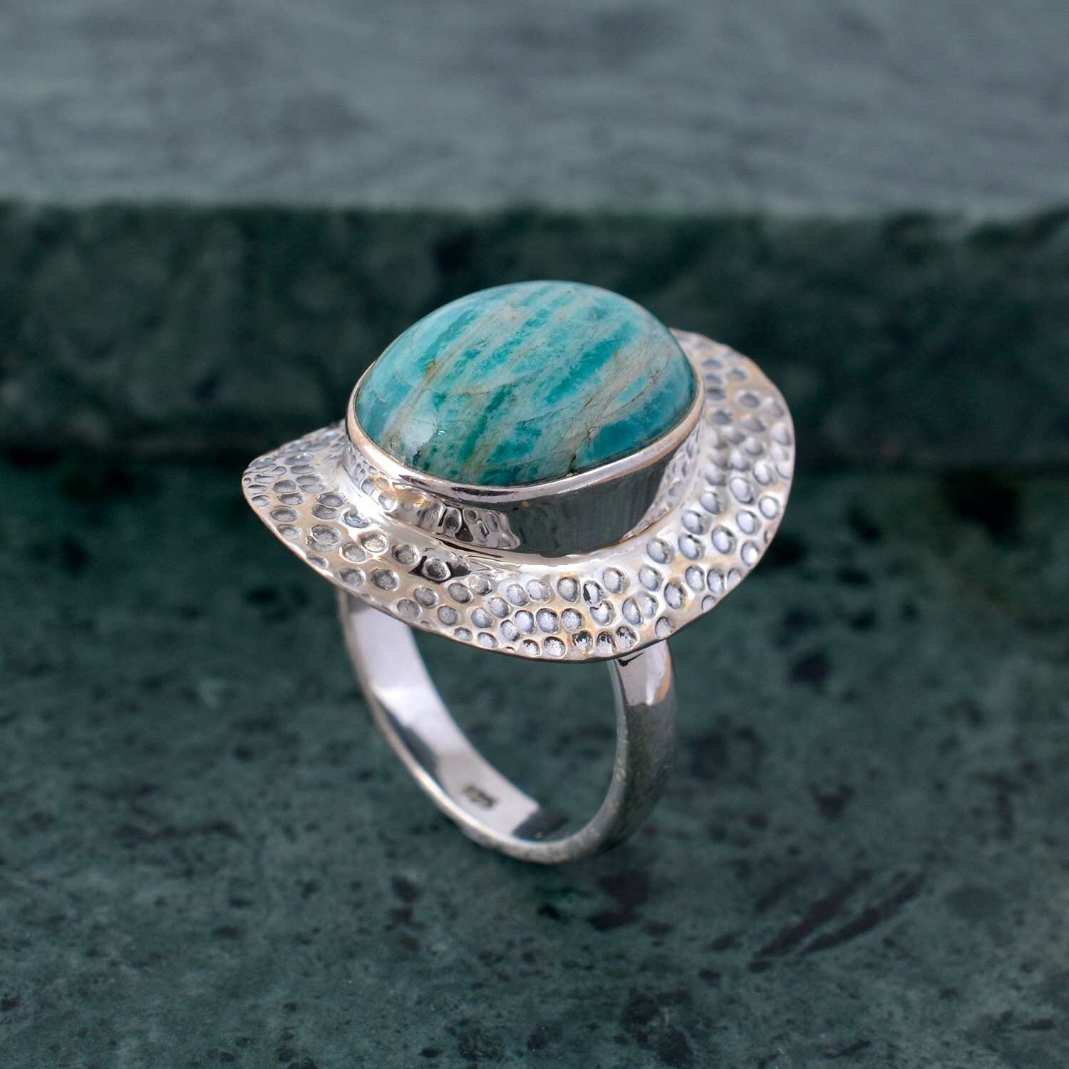 925 zilveren ring Amazoniet, handgemaakte ring, helende ring, blauwe Amazonietring, boho-ring, statementring, Amazonietsieraden, kerstcadeau