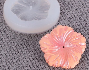 Molde de contas planas de flor com furo, pingente de flor, molde de silicone, resina epóxi uv, molde de joias, sabão de cera, ornamento de gesso, presente de artesanato diy g292