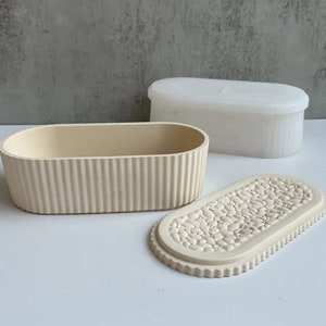 Oval Stripe Storage Box Mold with Lid Trinket Jar Silicone Mold Plaster Flowerpot mold Jewelry Organizer Container Crafts DIY Home decor,603