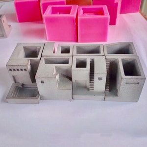 Molde de silicona para maceta en terraza, molde para maceta, escaleras, construcción cuadrada, molde de hormigón, musgo, bonsái, molde de placa de cemento, decoración del hogar DIY, G192