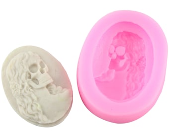 Skull soap Silicone Mold Female Skeleton Cameo Skelton Zombie polymer wax candle crafts plaster clay mold DIY Halloween Home Decoration,G243