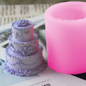 Pastel de cumpleaños de 3 capas Molde de silicona Crema Postre Molde de vela Kawaii Cera de vela de alimentos haciendo Jabón Yeso Resina de arcilla Molde de baño molde de bomba de baño, G549