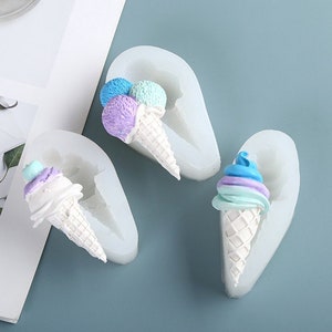 Cute Ice Cream Silicone Mold Waffle Cone Mold Sweets Cupcake toppers Candle Ornament Soap Plaster Resin Epoxy Mold Fondant Cake Decor G499