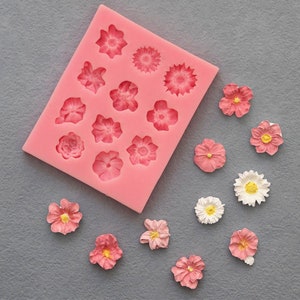 Multi Flores Molde de silicona 2 cm Flor Cabujón Molde Flatback Arcilla UV Resina Molde Fabricación de joyas Fondant Candy Wax Cupcake Ornamento Herramienta, G616