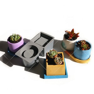 Cylinder and Rectangle Flower Pot Mold Set Succulent Cement Pot Mold DIY Concrete Planter Mold Plaster Vase Mold,Home Crafts Supplies,GJ356