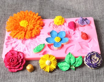 Multi-flowers silicone Mold 3D Daisy,Rose,Leaf Mold epoxy resin jewelry making soap fimo wax plaster mold chocolate Fondant Cake Decor GJ5