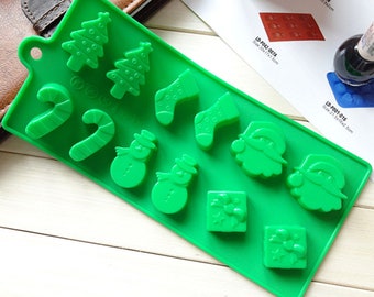 Christmas Baking Silicone Mold Xmas Tree,Gift box,Snowman,Santa cane mold for Chocolate,Fondant,Cookie,Jelly,Candy,Cake Decoration mold,G341