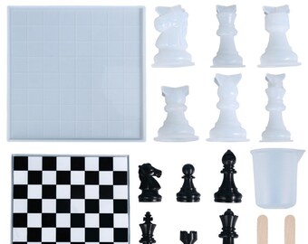 PIAOPIAONIU Chess Resin Molds Set,1PC Silicone Chess Board Mold,1pc 3D Chess Pieces Epoxy Casting Mold for DIY Jewelry Crystal Crafts Making Tool Projects
