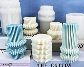 Striped Pillar Candle Silicone Mold Geometric Bohemian Candle Making Aromatic Plaster Cement Mold UV Resin Epoxy Casting Home Decoration,634