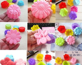 10pcs 5cm Flower Cupcake Silicone Mold Daisy Rose Plumeria Silicone Mold Chocolate Pudding,Fondant,Jelly Candle Soap Mold,Kitchen Baking 340