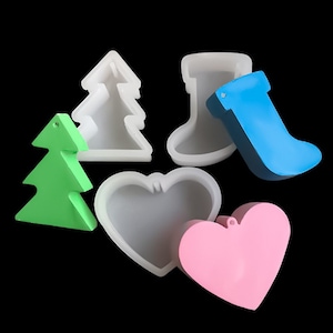 Christmas Ornaments mold with hole Tree,Socks,Heart Geometry Plaster Silicone Mold Resin epoxy Handmade gifts Wax Candle Soap supplies,G573