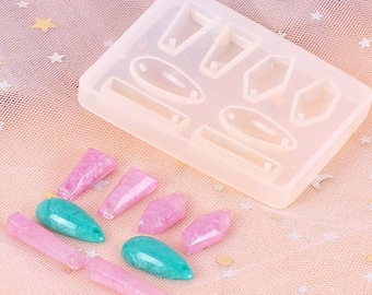 Faceted Gemstone Earring Silicone Mold Teardrop Strip Geometry Charms Mold Flatblack Cabochon Pendant mold Resin epoxy Jewelry making,G613