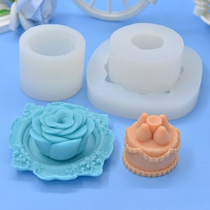 Birthday Strawberry Cake Silicone Mold Plate Dish Mold Rose Dessert mold Kawaii Food Candle Wax making Soap Plaster Clay UV Resin Mold,G72